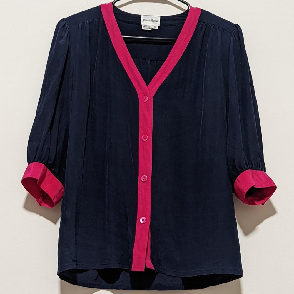 Neiman Marcus Colorblock Silk Blouse (Size 10)